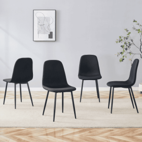 Luxury Simple Chair - Set Of 4 BLACK Linen-Cotton Material High Resilience Dining Chair With Metal Black Leg.Integral Metal Leg Architecture,Suitable