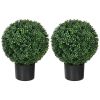HOMCOM 2 Pack 20.5" Artificial Boxwood Topiary Trees with Pots Indoor/Outdoor Decorative Faux Plants