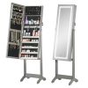 HOMCOM Lockable Jewelry Cabinet with Full-Length Mirror Floor Standing Organizer 4 Adjustable Angles Grey