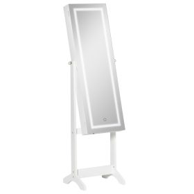 HOMCOM Lockable Jewelry Cabinet with Full-Length Mirror Adjustable White Floor Standing Organizer