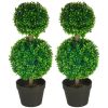 HOMCOM 2 Pcs Artificial Boxwood Ball Topiary Tree 23.5" with Double Ball-Shaped Leaves in Pot Green