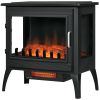 HOMCOM 24" Black Free Standing Electric Fireplace, Electric Fireplace Heater with Realistic Fake Fire