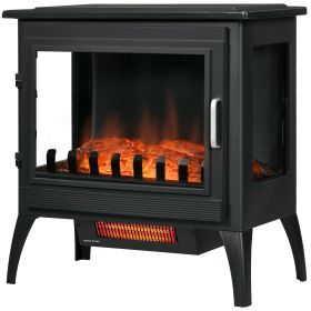 HOMCOM 24" Black Free Standing Electric Fireplace, Electric Fireplace Heater with Realistic Fake Fire