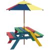 Outsunny Picnic Table with Bench, Kids Wooden Picnic Table Set with Removable Parasol, Robust Construction for Ages 3-6, Multicolor