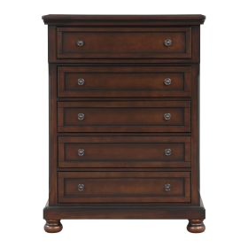 Transitional Bedroom 1pc Chest of Five Drawers Bun Feet Brown Cherry Finish Birch Veneer Home Furniture