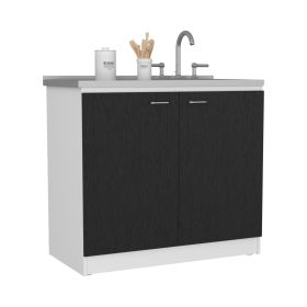 Freestanding Sink, Double Door Cabinet, Two Shelves, White / Black
