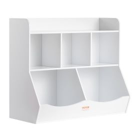 VEVOR Wood Kid Storage Cubby, Toy Storage Organizer with Bookshelf, 5-Cubby Wood Toy Storage Cabinet, Children Book Toy Shelf for Kids Room, Play