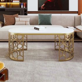 Modern Oval Coffee Table with Cut-Out Pattern Metal Stainless Steel Frame in 47.2"