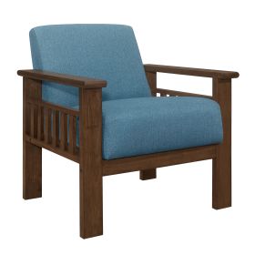 Blue Fabric Upholstered 1pc Accent Chair Walnut Finish Wood Durable Modern Home Furniture Padded Seat and Back