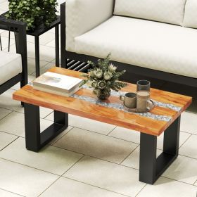 1PC Teak Wood Patio Table with River Feel Epoxy Tabletop