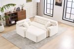 LY-029B WHITE COMPRESSION SOFA: Combining chaise longue with 3-seater, Wood Grain Chenille fabric, full sponge compression sofa