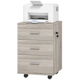 Mobile Filing Cabinet with Wheels, 3 Drawer File Cabinet with Lock and Keys for Home Office, Grey Wood Grain