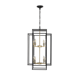 8 Lights Black & Gold Lantern Tiered Chandelier, Industrial Farmhouse Chandelier - No Bulbs Unavailable Platform- Temu