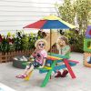 Outsunny Picnic Table with Bench, Kids Wooden Picnic Table Set with Removable Parasol, Robust Construction for Ages 3-6, Multicolor