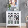 HOMCOM White Sideboard Display Cabinet with Double Glass Doors Adjustable Shelves Modern Elevated Base for Kitchen