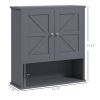 kleankin Farmhouse Bathroom Medicine Cabinet, Wall Cabinet with Barn Doors and Adjustable Shelf for Laundry Room, Gray