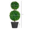 HOMCOM 2 Pcs Artificial Boxwood Ball Topiary Tree 23.5" with Double Ball-Shaped Leaves in Pot Green