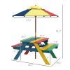 Outsunny Picnic Table with Bench, Kids Wooden Picnic Table Set with Removable Parasol, Robust Construction for Ages 3-6, Multicolor