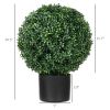 HOMCOM 2 Pack 20.5" Artificial Boxwood Topiary Trees with Pots Indoor/Outdoor Decorative Faux Plants