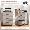 Mobile Filing Cabinet with Wheels, 3 Drawer File Cabinet with Lock and Keys for Home Office, Grey Wood Grain