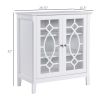 HOMCOM White Sideboard Display Cabinet with Double Glass Doors Adjustable Shelves Modern Elevated Base for Kitchen