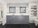 Dark Grey Double Bath Vanity 84 in. W x 22 in. D, with White Quartz Top