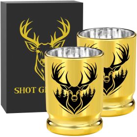 2pcs  50 Caliber Deer Head Golden Plastic Wine Glasses With Gift Box - Leak Proof, Reusable - Stylish Animal Print Design, Suitable For Whiskey, Tequi