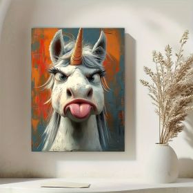 1 Piece Canvas Painting With Wooden Frame, Ready To Hang, Whimsical Unicorn Canvas Art Print - Framed Cartoon Wall Decor For Living Room, Bedroom, Hom (Option: 12x8inch)
