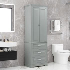 Tall Storage Cabinet with Three Drawers for Bathroom/Office (Color: Grey, Material: MDF)