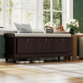 Classic Storage Bench with Cushioned Seat and Three Drawers for Entryway and Living Room (Color: Espresso, Material: MDF)