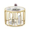 24 Inch Round Coffee Table with Reeded Tempered Glass Top and Oval Swivel Brackets