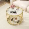 24 Inch Round Coffee Table with Reeded Tempered Glass Top and Oval Swivel Brackets